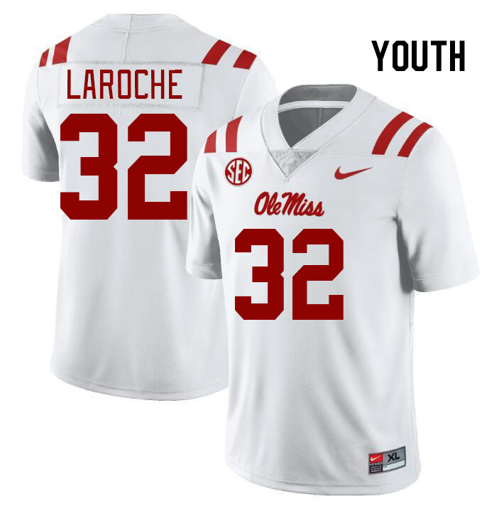 Youth #32 Lucas Laroche Ole Miss Rebels College Football Jerseys Stitched Sale-White